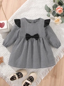 Đầm em bé Xù Nơ trước răng cưa Dễ thương - Đen và trắng - Xem 3