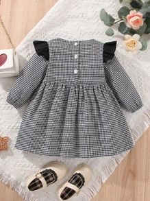 Đầm em bé Xù Nơ trước răng cưa Dễ thương - Đen và trắng - Xem 4