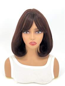 Peluca sintética corto recto con tupe - Marrón - Ver 1