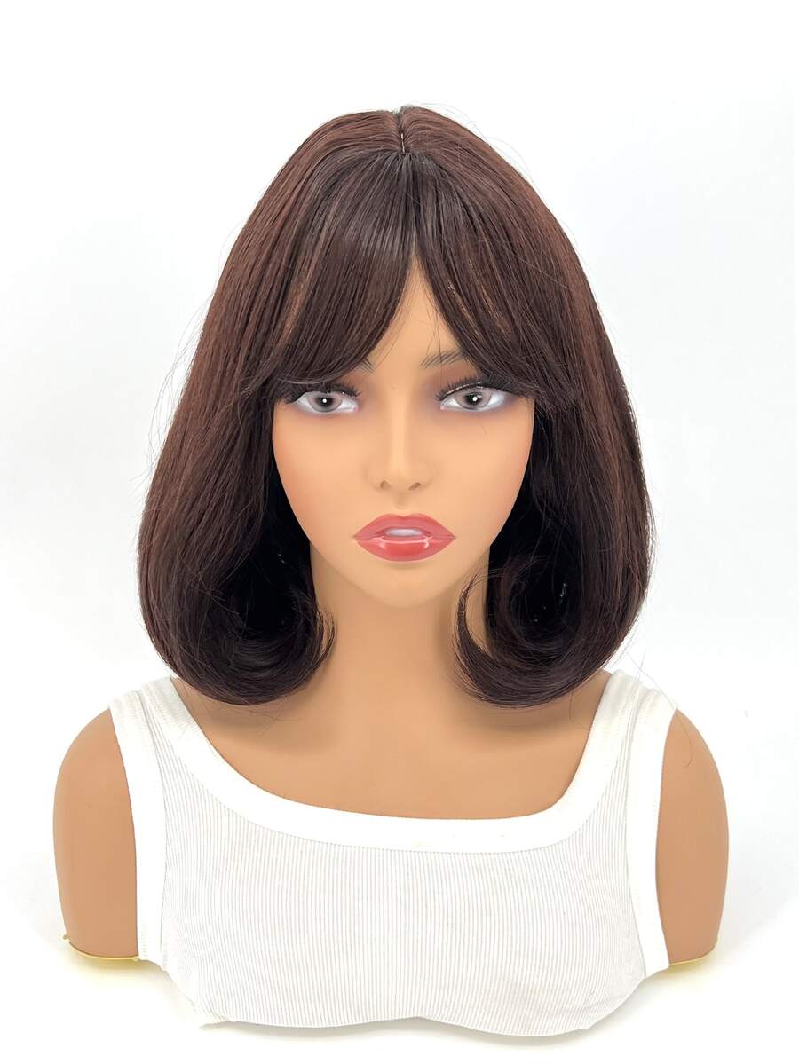 Peluca sintética corto recto con tupe - Marrón - Ver 1