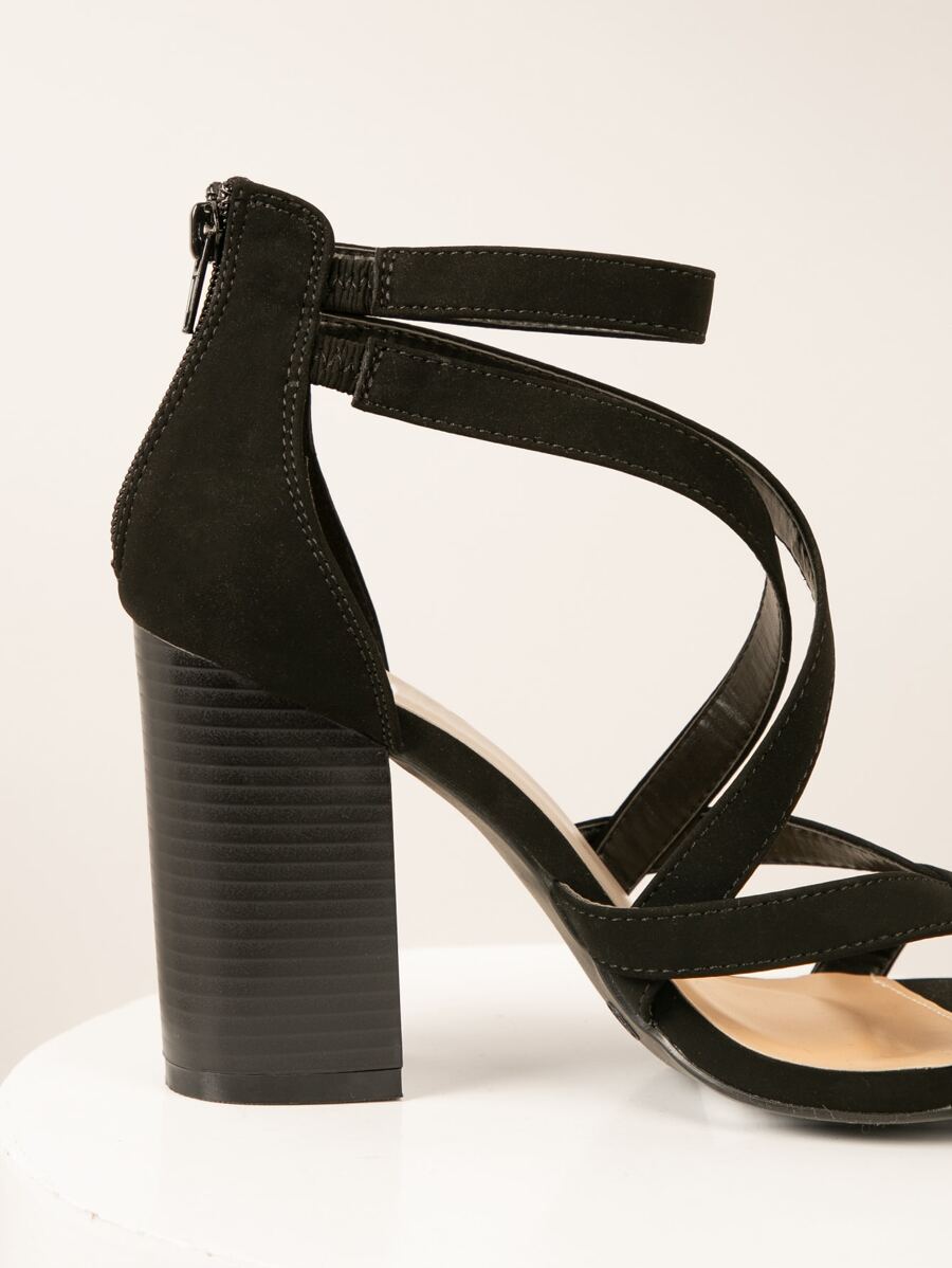 criss cross strappy open toe chunky heel tan