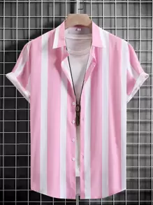 Manfinity Homme Áo sơ mi Nam Nút phía trước Khối Màu Giải trí - Hồng - Xem 1