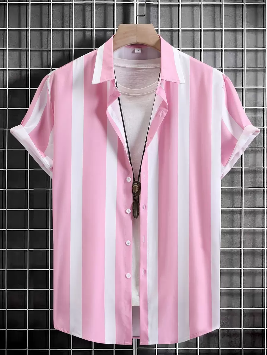 Manfinity Homme Áo sơ mi Nam Nút phía trước Khối Màu Giải trí - Hồng - Xem 1