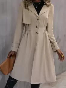 SHEIN Clasi Elastic Waist Trench Coat Fall Winter Cloth For Women - Apricot - View 7