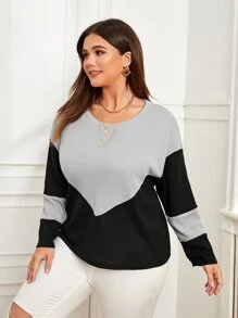 SHEIN LUNE Áo thun Plus size Khối Màu Giải trí - Màu Xám nhạt - Xem 5