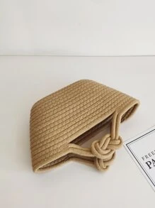 1 件米色吉祥结编织绳小手提包，可爱手提包适合女性、节日和日常使用 - 卡其色 - 查看 2