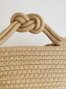 1 件米色吉祥结编织绳小手提包，可爱手提包适合女性、节日和日常使用 - 卡其色 - 查看 4