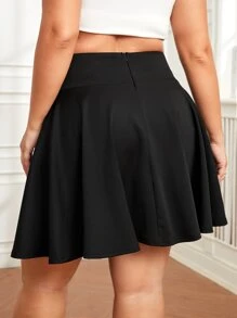 Flirla Plus High Waist Flare Skirt - Black - View 2