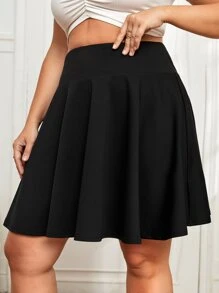 Flirla Plus High Waist Flare Skirt - Black - View 4