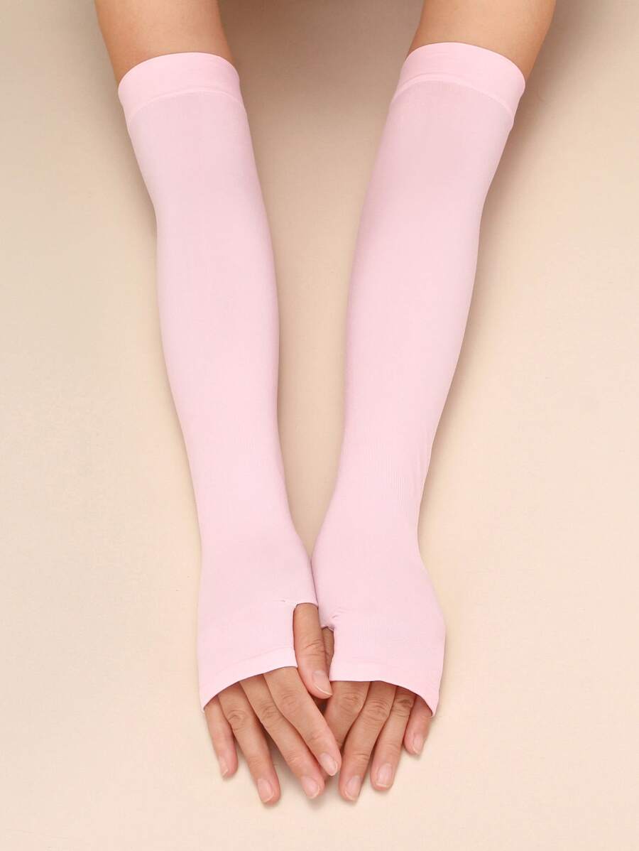 Solid Fingerless Long Gloves - Pink - View 1