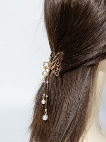 仿珍珠吊饰蝴蝶设计发爪休闲 - 金色 - 查看 1