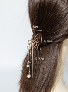 仿珍珠吊饰蝴蝶设计发爪休闲 - 金色 - 查看 4