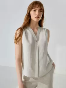 MOTF PREMIUM LINEN SLEEVELESS POPOVER TOP - Khaki - View 1