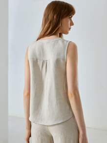 MOTF PREMIUM LINEN SLEEVELESS POPOVER TOP - Khaki - View 2