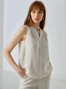 MOTF PREMIUM LINEN SLEEVELESS POPOVER TOP - Khaki - View 4