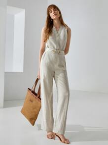 MOTF PREMIUM LINEN SLEEVELESS POPOVER TOP - Khaki - View 5