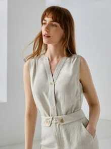 MOTF PREMIUM LINEN SLEEVELESS POPOVER TOP - Khaki - View 6