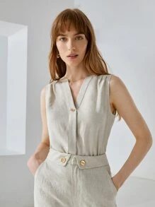 MOTF PREMIUM LINEN SLEEVELESS POPOVER TOP - Khaki - View 8