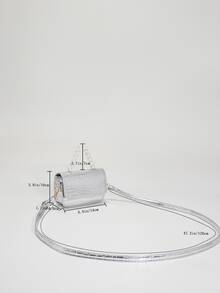 Mini Metallic Crocodile Embossed Faux Pearl Decor Flap Square Bag - Silver - View 3