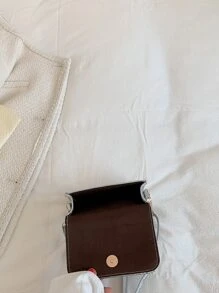 Mini Metallic Crocodile Embossed Faux Pearl Decor Flap Square Bag - Silver - View 5