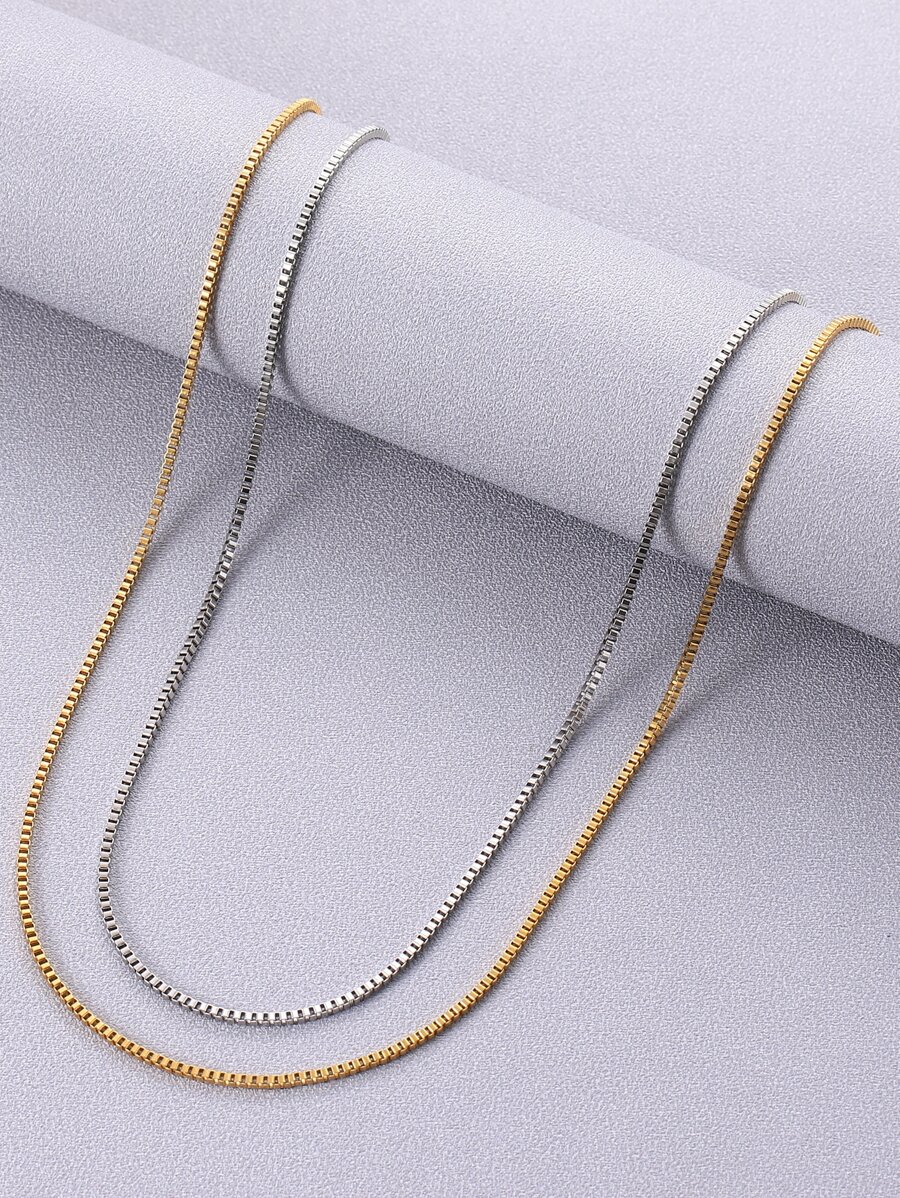 Fashionable and Popular 2pcs Men Minimalist Chain Necklace, Stainless Steel Jewelry for Jewelry Gift and for a Stylish Look - Multicolor - View 1