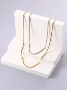 Fashionable and Popular 2pcs Men Minimalist Chain Necklace, Stainless Steel Jewelry for Jewelry Gift and for a Stylish Look - Multicolor - View 2