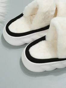 Double Strap Fluffy Bedroom Slippers - White - View 2