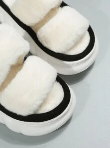 Double Strap Fluffy Bedroom Slippers - White - View 5