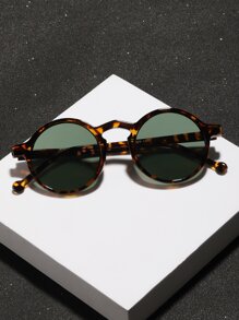 男士圆框时尚眼镜，适合户外所有季节，复古海滩配饰太阳镜，太阳镜，Y2K 节，适合夏季海滩度假、户外、旅行 - 墨綠色 - 查看 1