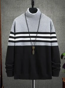 Manfinity Hombres Jersey con patrón de rayas cuello alto - Multicolor - Ver 1