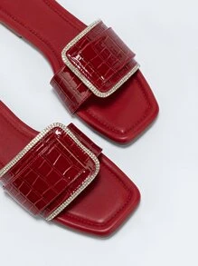 Dép bệt Nữ Pha lê kim cương In cá sấu Hấp dẫn - Màu Đỏ Sâu - Xem 6