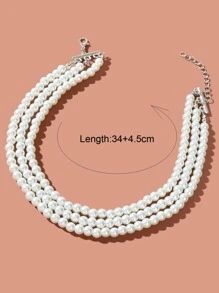 Vòng cổ nhiều lớp đính cườm giả ngọc trai - trắng - Xem 4