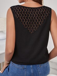 SHEIN Frenchy Guipure Lace Insert Tank Top Summer Elegant Black Black - Black - View 2