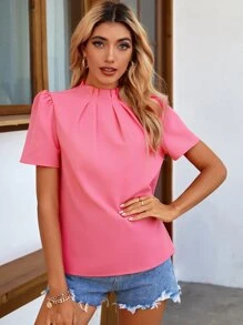 Chiquease 小高領後鎖孔襯衫 - 粉色 - 查看 3