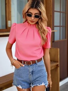 Chiquease 小高領後鎖孔襯衫 - 粉色 - 查看 5