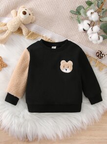 Baby Boy Bear Patched Sweatshirt - Black - View 1