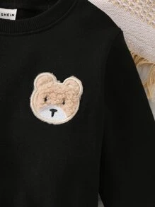 Baby Boy Bear Patched Sweatshirt - Black - View 5