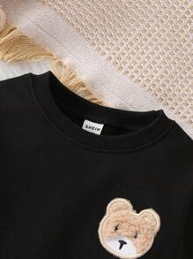 Baby Boy Bear Patched Sweatshirt - Black - View 6
