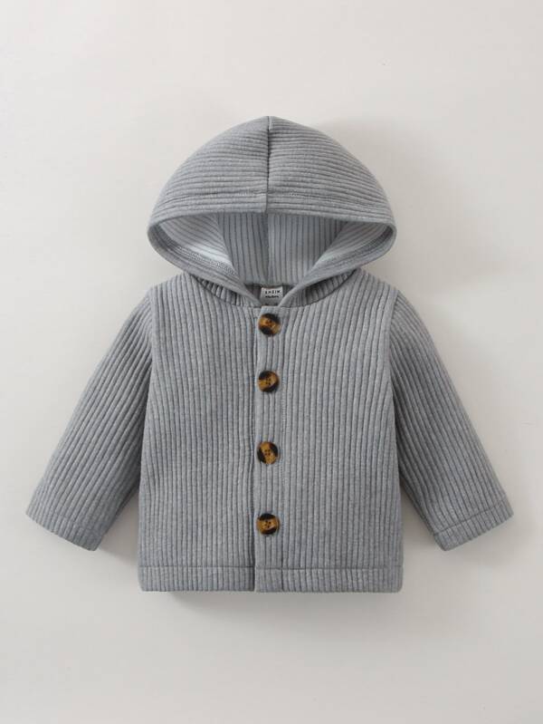 Newborn Baby Boy Ribbed Knit Hooded Coat SHEIN USA