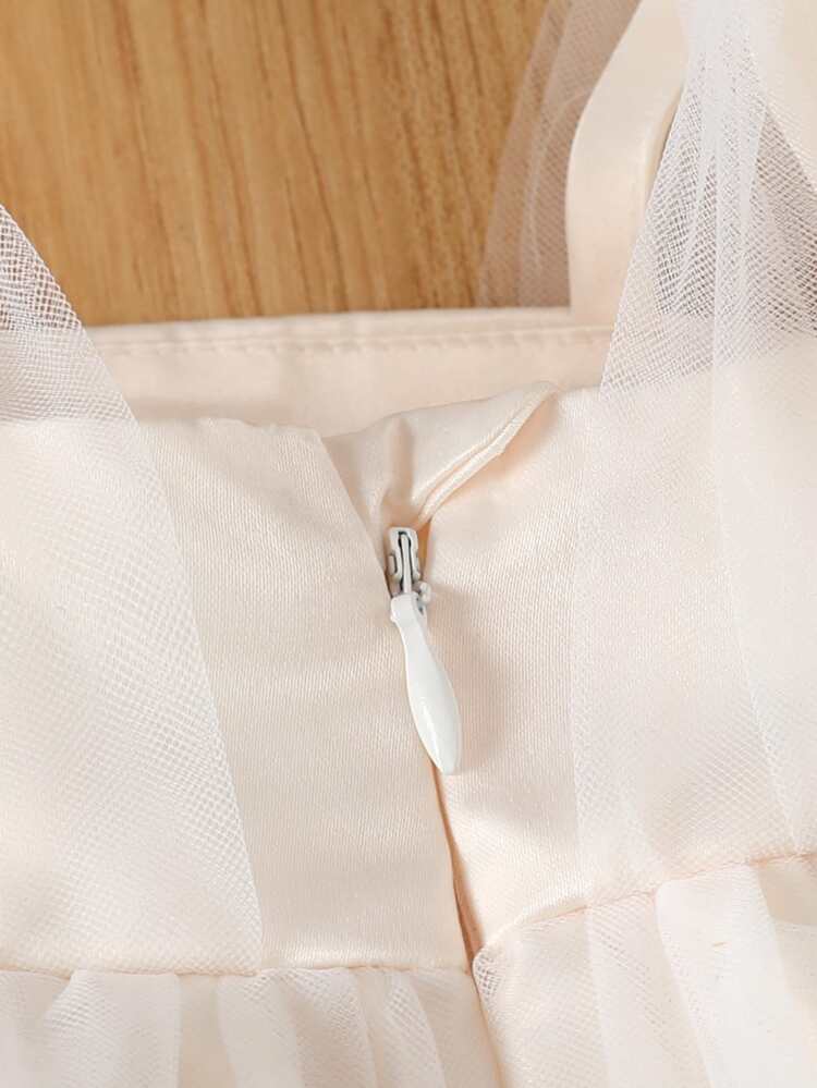 Baby Girl Bow Shoulder Mesh Overlay Dress