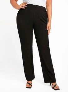 SHEIN Essnce Plus High Waist Straight Leg Pants - Black - View 2