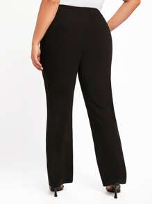 SHEIN Essnce Plus High Waist Straight Leg Pants - Black - View 3