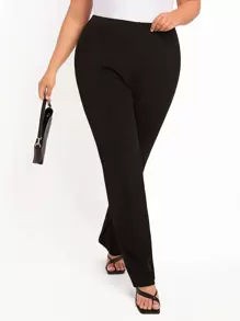 SHEIN Essnce Plus High Waist Straight Leg Pants - Black - View 4