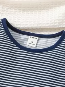 Baby Boy Striped Tee & Star Print Overall Jumpsuit - Blue and White - View 4