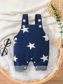 Baby Boy Striped Tee & Star Print Overall Jumpsuit - Blue and White - View 6