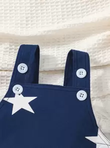 Baby Boy Striped Tee & Star Print Overall Jumpsuit - Blue and White - View 7