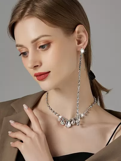 1pc Elegant Personalized Tassel & Rhinestone Decor Necklace For Women, Suitable For Daily Wear, Dances, Performances, Weddings, Galas, Parties, Valentine's Day Gifts, Fashionable & High-End Jewelry Accessory