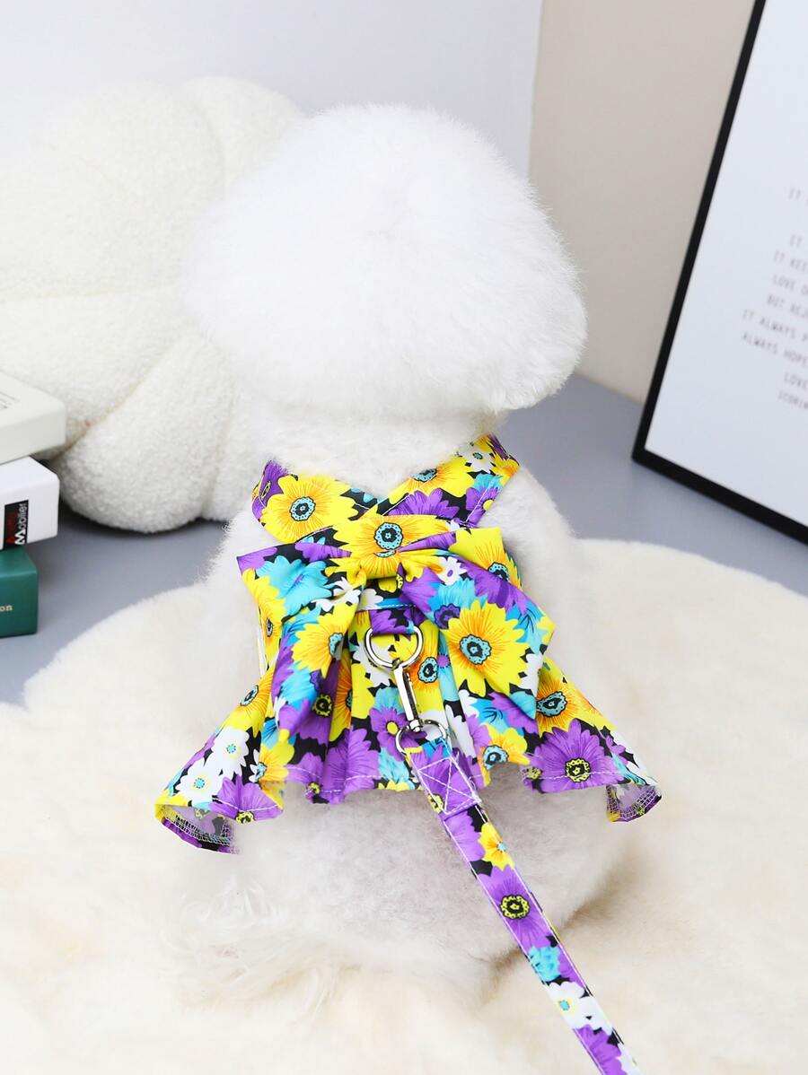 2入組花朵印花寵物牽引繩和安全帶套裝 - 彩色 - 查看 1