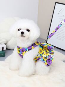 2入組花朵印花寵物牽引繩和安全帶套裝 - 彩色 - 查看 2