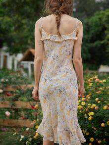 Simple Retro Ditsy Floral Ruffle Trim Cami Dress - Multicolor - View 2